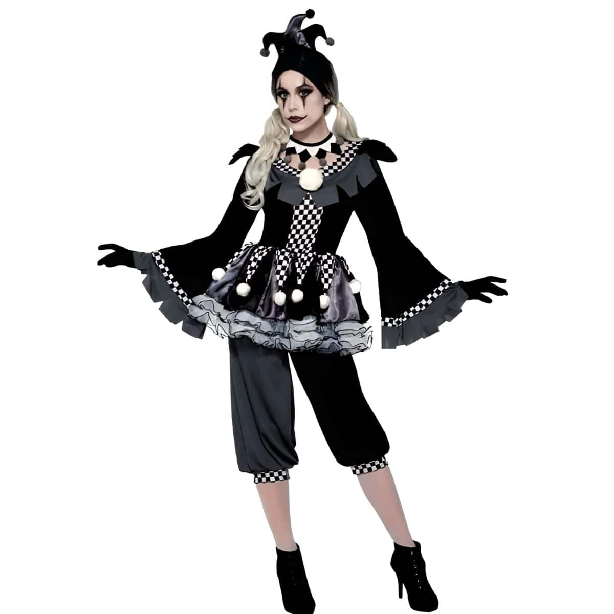 Déguisement clown couple noir et blanc, costume d'anniversaire.