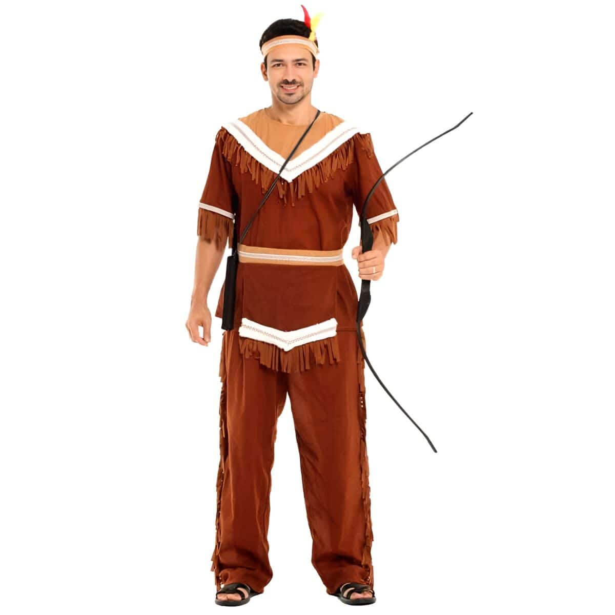 Déguisement couple indien homme avec arc et plumes.